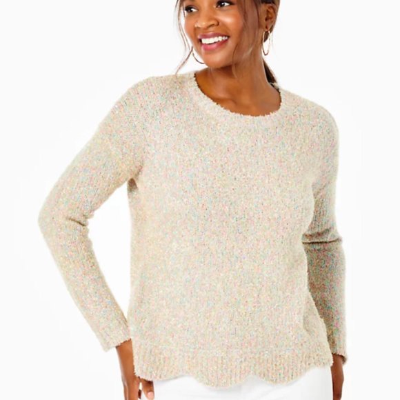 Lilly Pulitzer Gold and Multicolor Rainbow Thread Gliana Sweater XS
